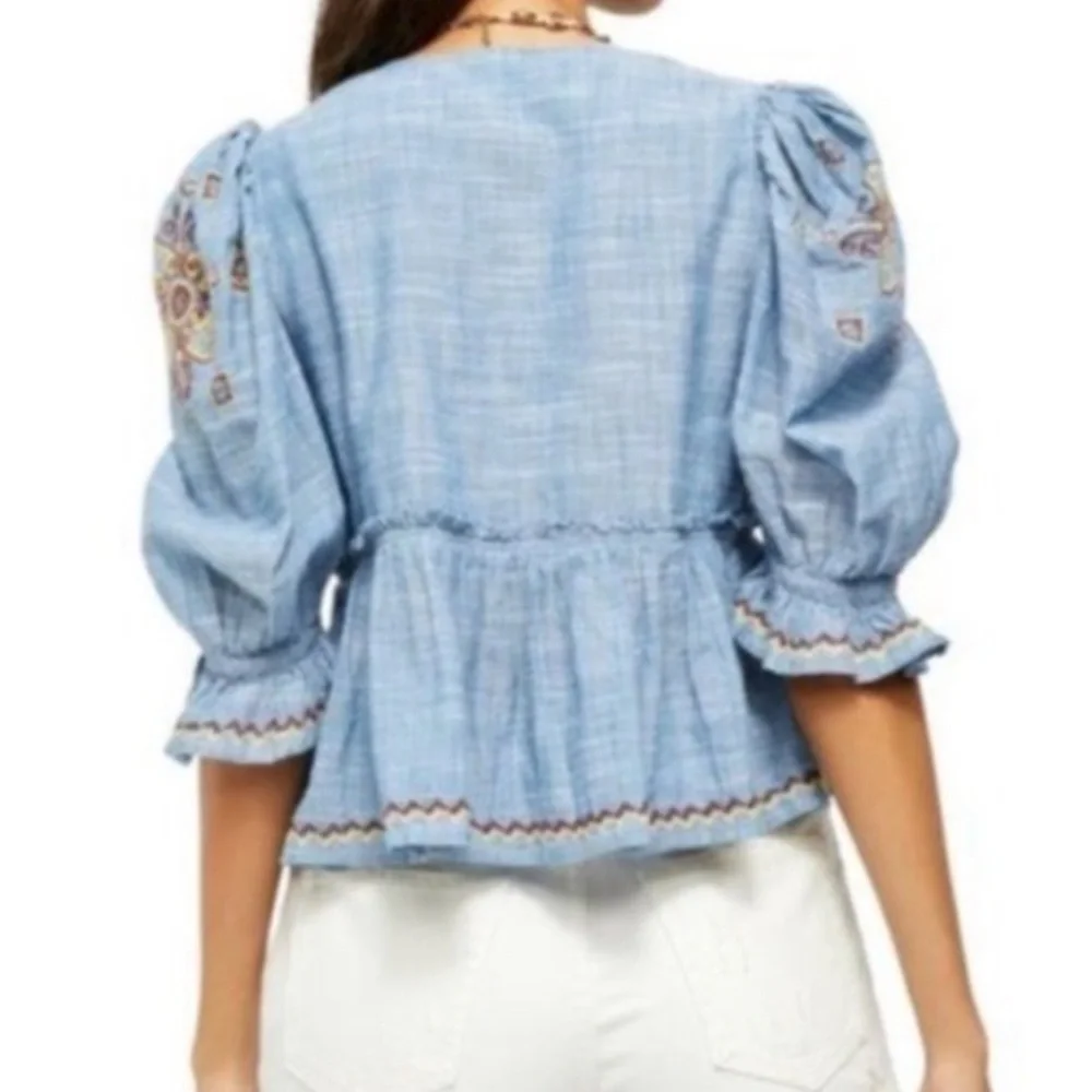 Free People Tallulah Embroidered Blouse crop y2k boho hippie festival western - Picture 3 of 12